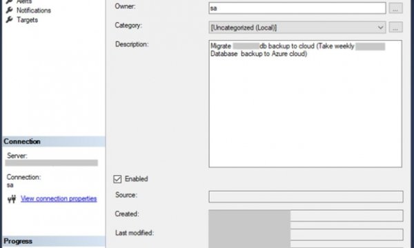 Setting up a Microsoft Azure cloud backup for an SQL database